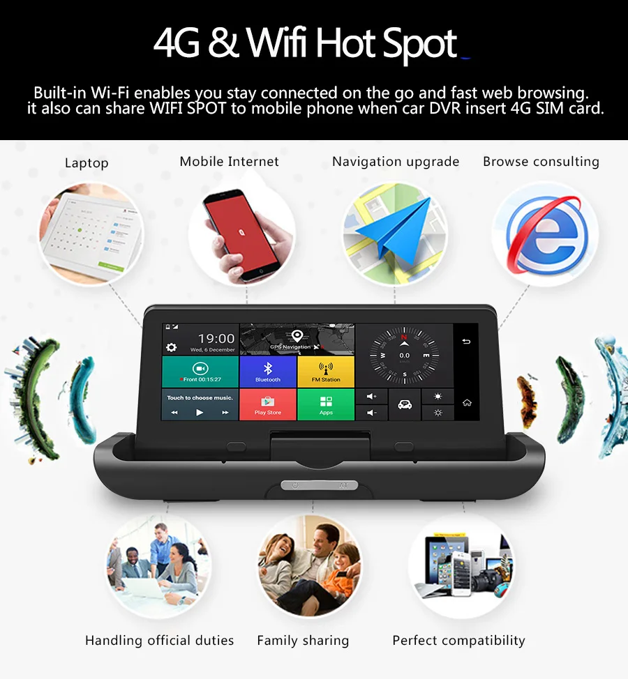  ANSTAR 4G Android Car DVR 8'' WiFi Bluetooth GPS Navigator ADAS Dual Lens Video Recorder Dash Cam R