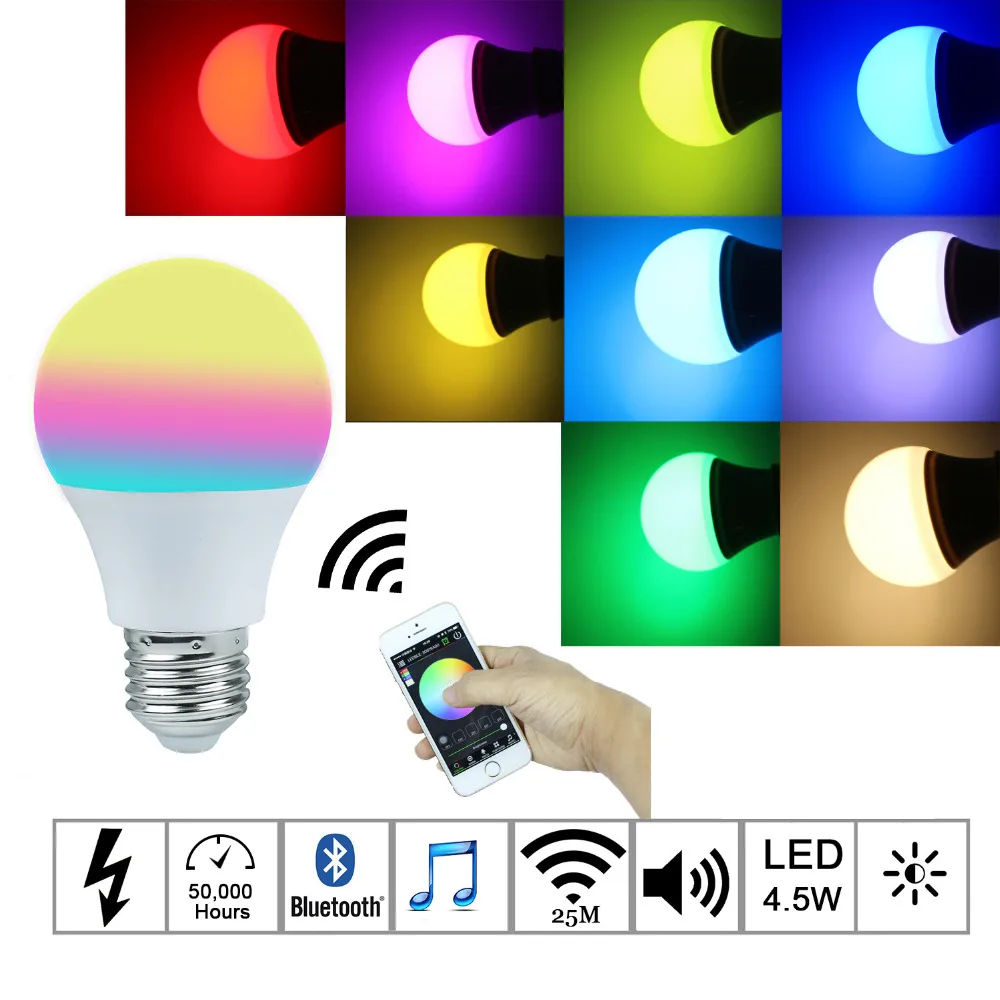 2016New Magic Blue 4 5W E27 RGBW Led Light Bulb Bluetooth 4 0 Smart Lighting Lamp
