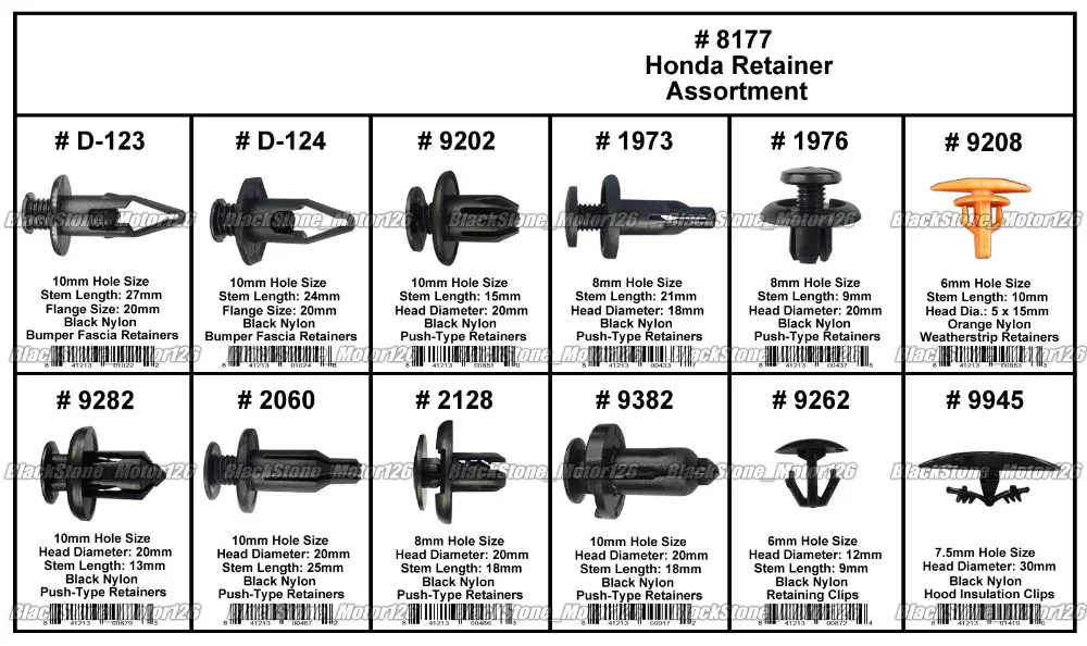 121 Clips In Box High Quality Bumper Fascia Fender Liner Hood Trunk