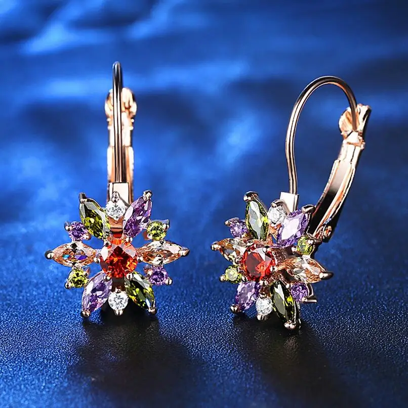 Sun Flower Earrings For Women Wedding Earring With Stones Rose Gold