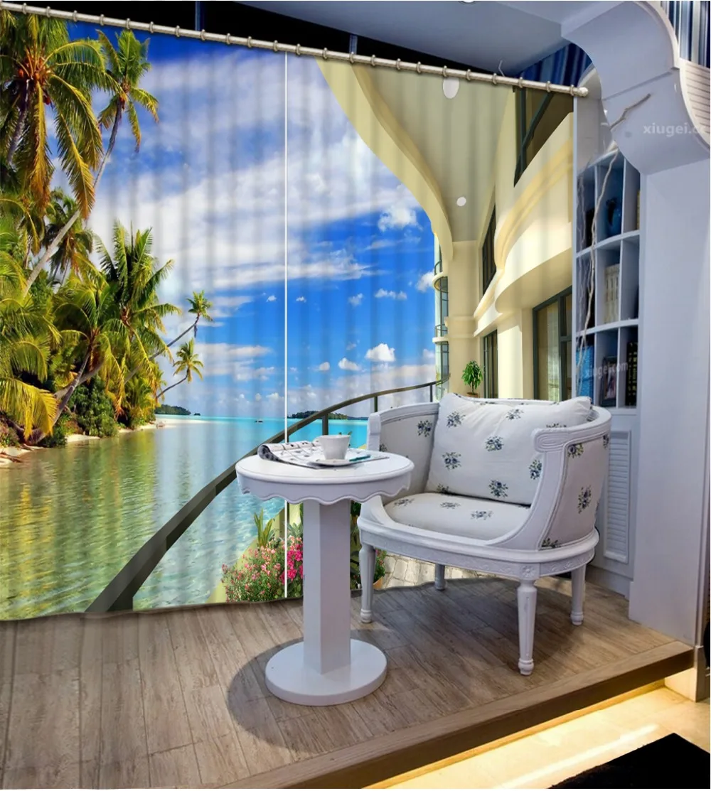 

Curtains for living room fashin balcony beach 3D Window Curtains For Bedding room