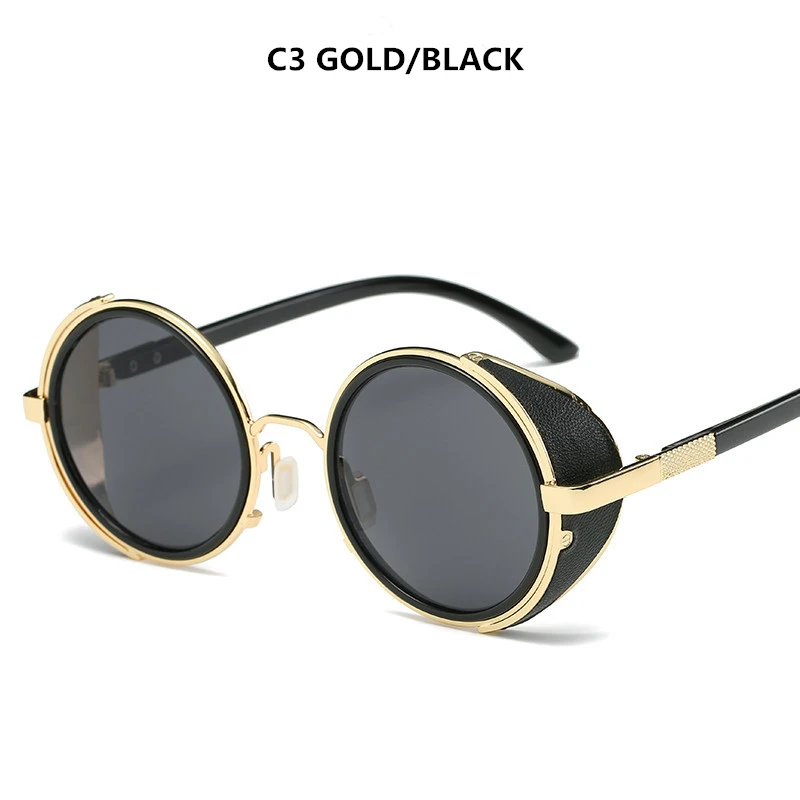 Новые Ретро стимпанк Солнцезащитные очки для мужчин и женщин круглые дизайнерские металлические паровые панковские щиты солнцезащитные очки UV400 полимерные линзы солнцезащитные очки - Цвет линз: GOLD BLACK