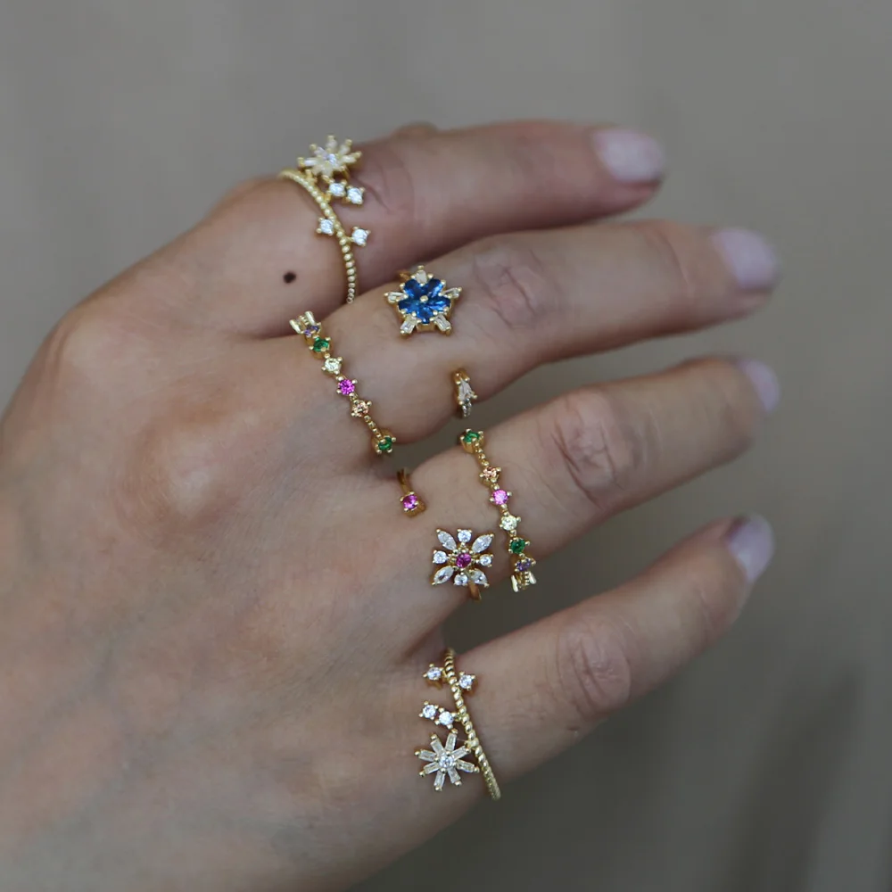 

Korean elegant top quality Flower Rhinestone Open Ring Rose Gold Color Finger Ring For Women Statement Adjustable Ring Wholesale