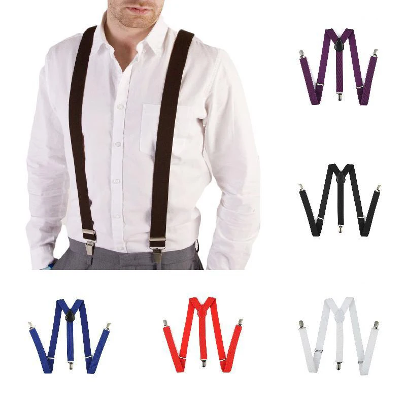 Unisex Adjustable Suspenders Elastic Braces Y-Back Slim Clip-on Belt Suspender 