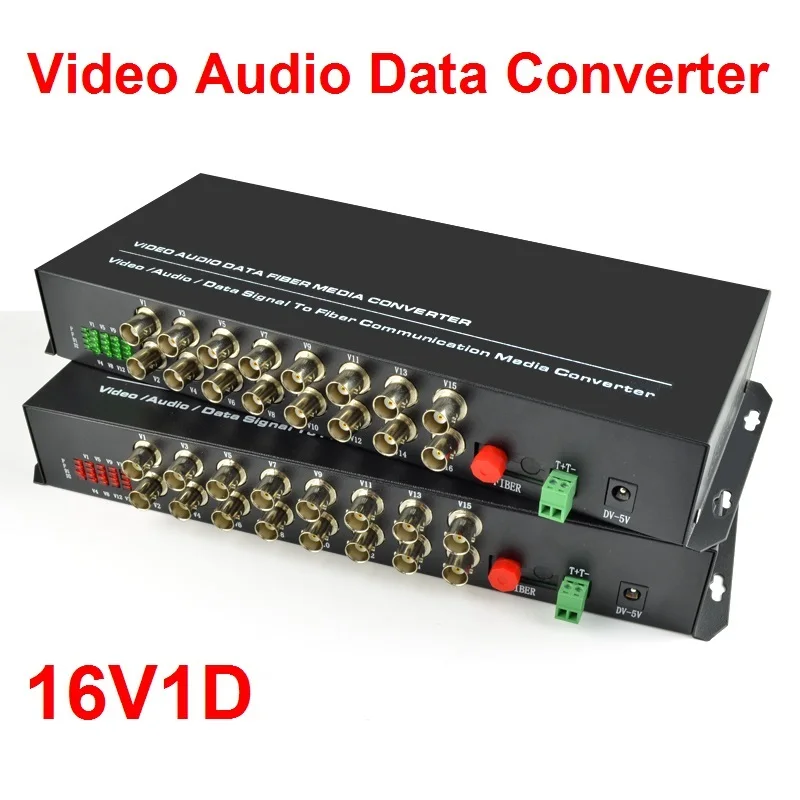 

1Pair 16 Channel Video Audio Data Fiber Optic Media Converter Transmitter & Receiver Single Mode Single Fiber FC 20KM