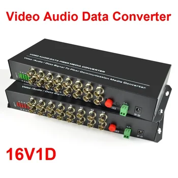 

1Pair 16 Channel Video Audio Data Fiber Optic Media Converter Transmitter & Receiver Single Mode Single Fiber FC 20KM