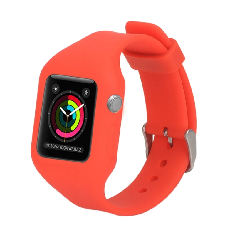 Силиконовый ремешок для часов с защитным чехлом для Apple Watch 3 2 1 38 мм 42 мм черный мягкий ремешок для часов gai - Цвет ремешка: Red