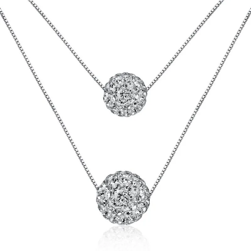 New Temperament Exquisite 925 Sterling Silver Jewelry Double Lucky Crystal Ball Personality Pendant Necklaces XL128