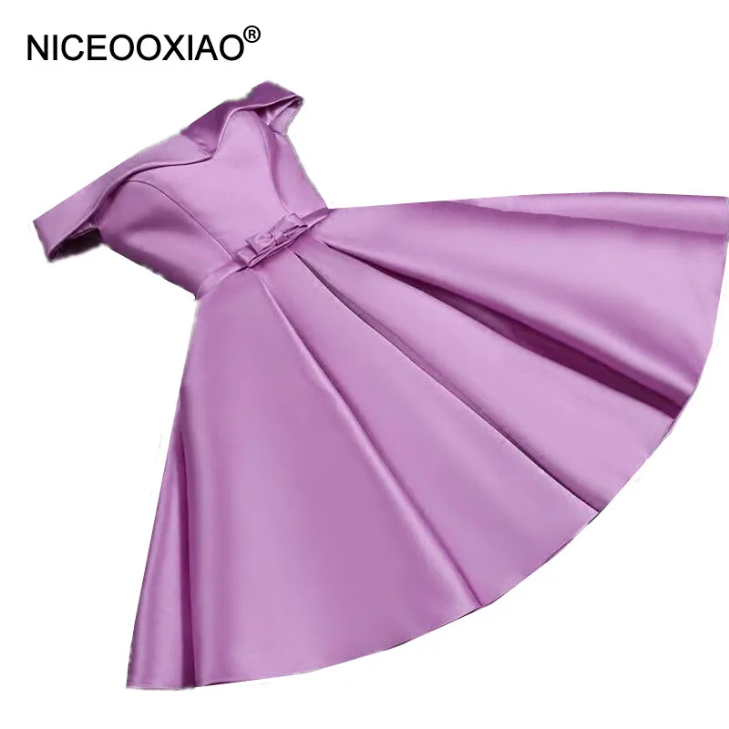 Женское вечернее платье NICEOOXIAO фиолетовое Короткое бальное с галстуком бабочкой