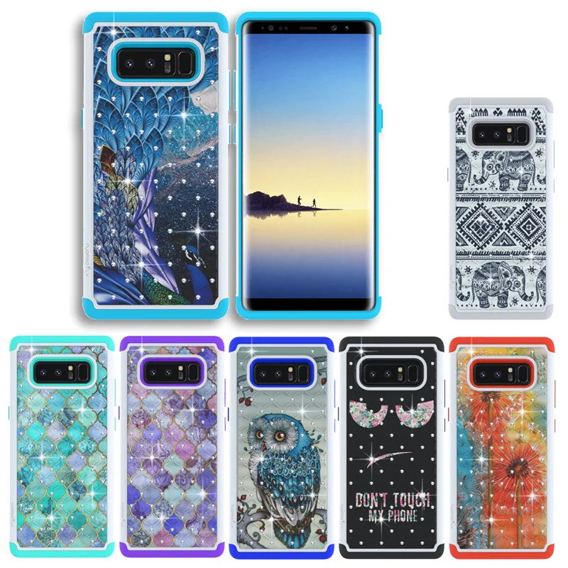 Nuomaofly Phone Case for Galaxy Note 8 Studded Crystal Armor Protective Back Cover Silicone Cases For Samsung |