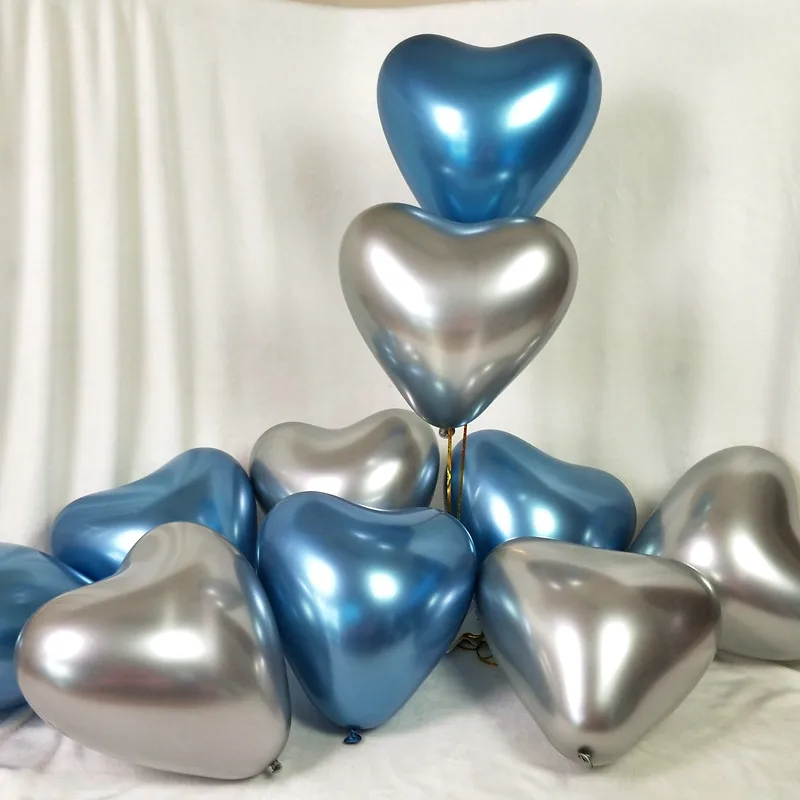 10 шт сердце из блестящего металла латексные шары толстый хром воздушный шар цвета металлик надувные воздушные шары День Святого Валентина вечерние украшения - Цвет: 5X Sliver 5X Blue