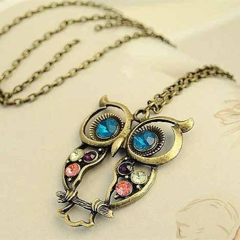 Xl004 модные Винтаж Ретро полые Сова кулон Цепочки и ожерелья BIJOUX Цвет rystal Длинные