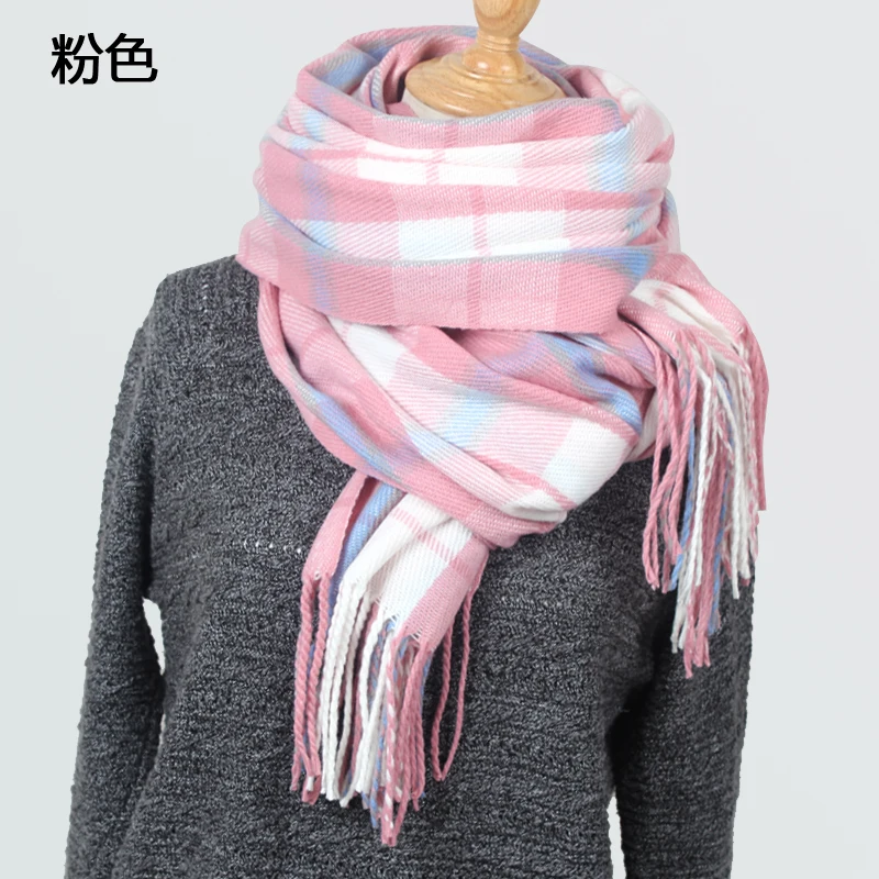 Зимние шарфы для женщин кашемировый хлопковый зимний костюм утолщенный платок Женская шаль мягкий удобный шарф клетчатые шарфы YR004 - Цвет: Pink