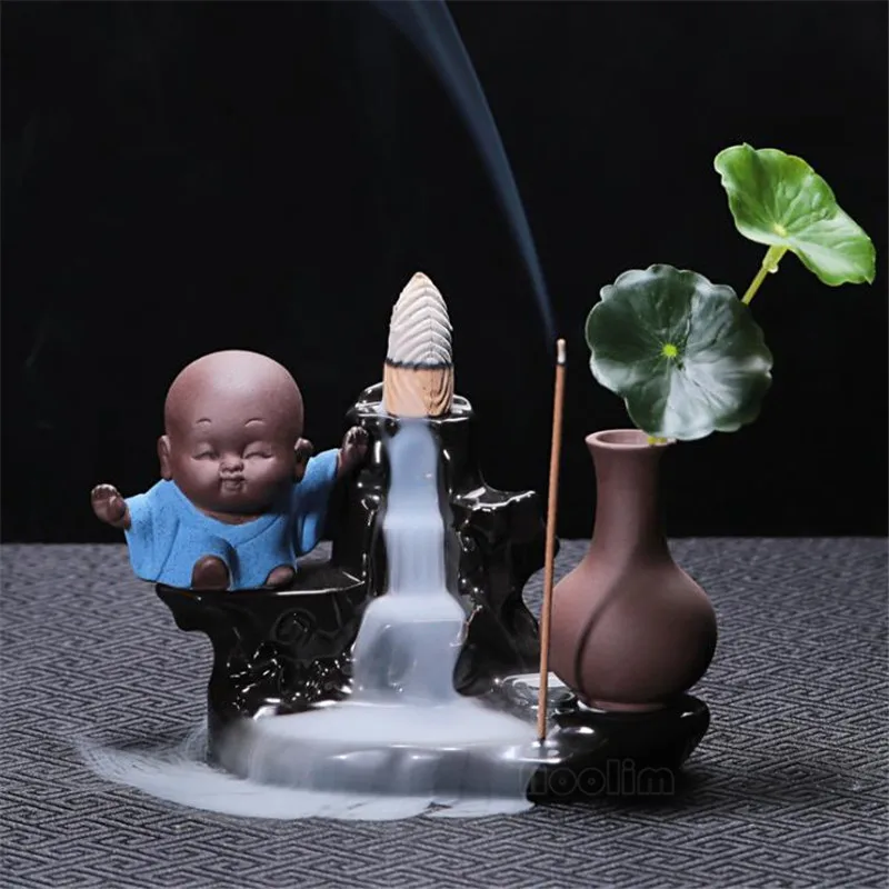 Маленький монах водопад горелка для благовоний с обратным потоком Будда ладан держатель курильница домашний декор буддийская ароматическая печь
