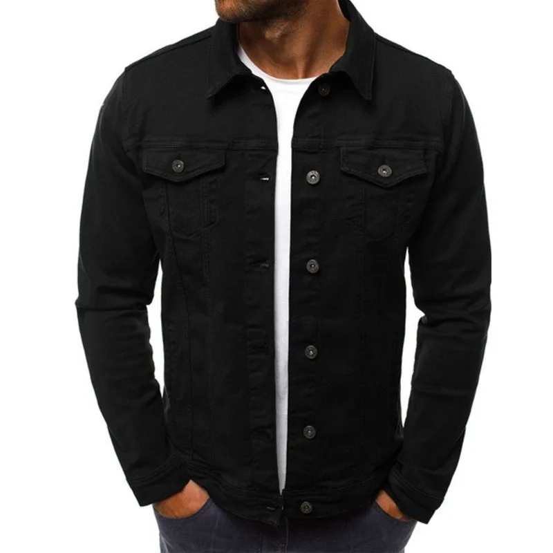 New Men's Solid Casual Slim Denim Jacket Coat Long Sleeve Slim Fit Classic Retro Vintage Black Blue Washed