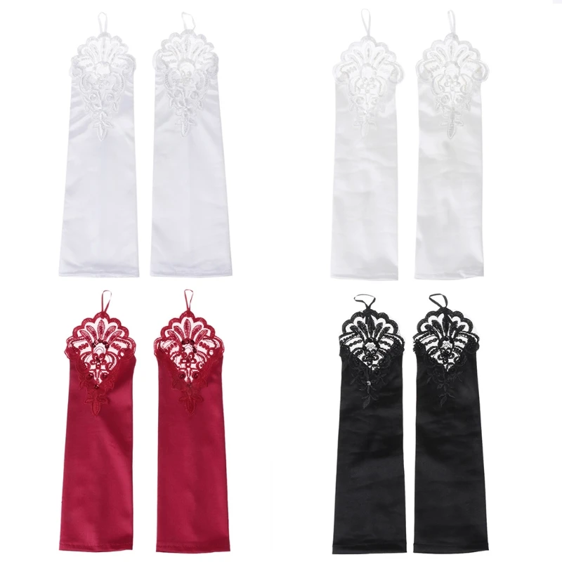 

Bride Gloves Fingerless Lace Satin Women Girls Prom Feast Wedding Accessories