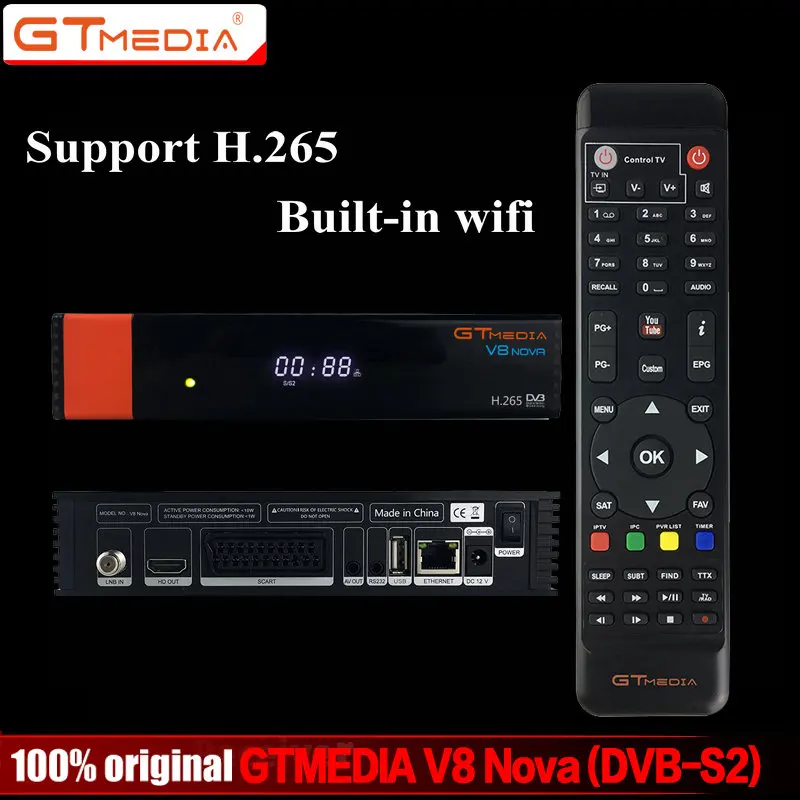 

GTMedia V8 NOVA same as FREESAT V9 SUPER, DVB S2 satellite receiver, Built-in wifi, support H.265, AVS+ upgraded on V8 Super