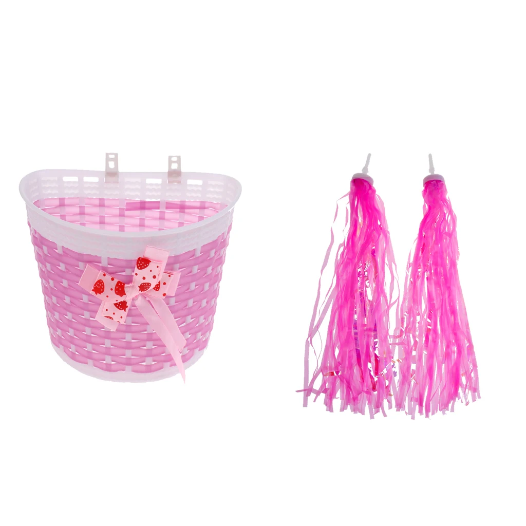Girls Bike Front Basket Shopping Holder Case + Bike Scooter Streamers Pink Bicycle Accessories