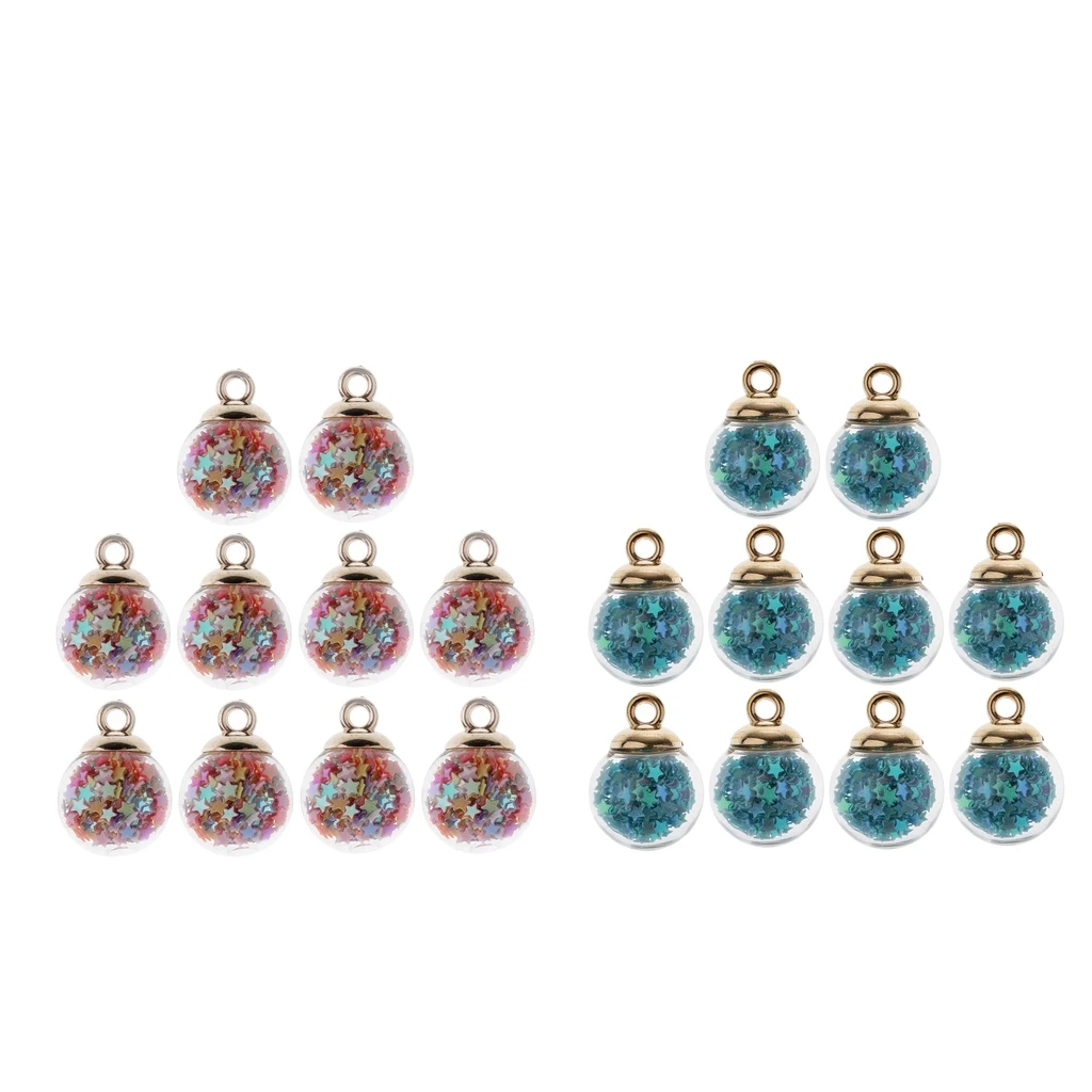 20pcs 16mm Colorful Transparent Glass Ball Star Charms Pendant Finding for Hair Jewelry Accessories Earring Jewelry Making