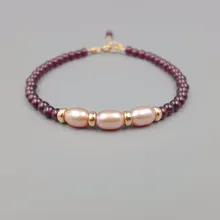 Пресноводный жемчуг 6-7 мм бусины Гранат 925 пробы серебряный браслет 7 ''-8''