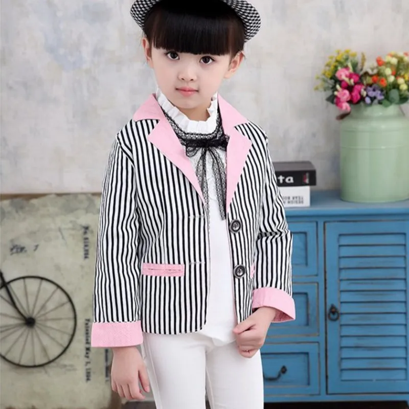 New Autumn Spring Striped Girls Blazer Jacket Fashion Kids Blazers