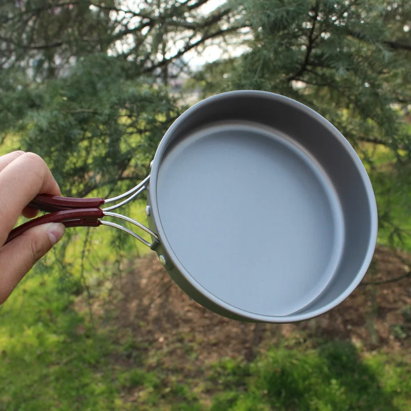 1.1L Camping Pan portátil al aire libre de utensilios de cocina de aluminio antiadherente Pan cocina sartén Camping Picnic senderismo utensilios con bolsa