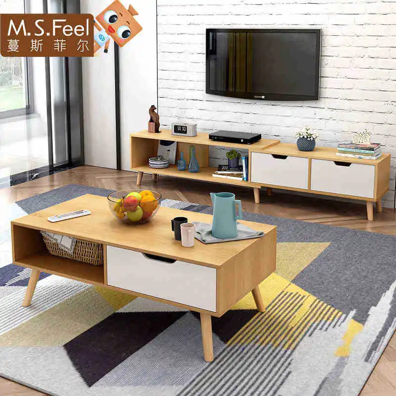 

Living Room TV Stands stretchable With drawer modern wooden End Tables strong sturdy combination coffee table 180*30*37CM
