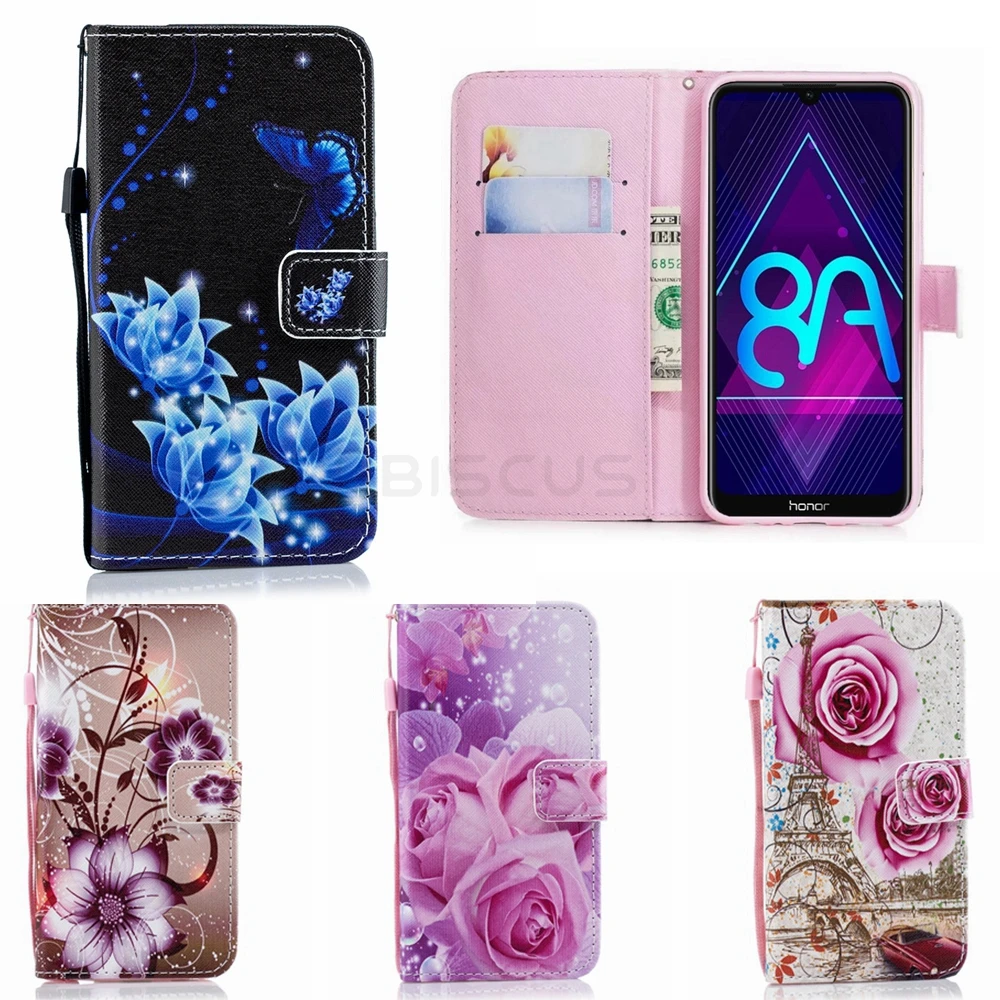 Чехол для Honor 8A кожаный чехол бумажник с принтом Huawei 8 A книжка из ТПУ в стиле