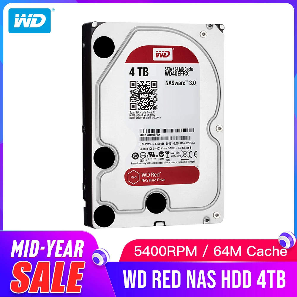 Жесткий диск Western Digital WD Красный NAS кабель для подключения жесткого диска 2 ТБ 3 ТБ 4 ТБ-5400 об/мин Класс SATA 6 ГБ/сек. 64 Мб Кэш 3,5 дюйма для Decktop Nas