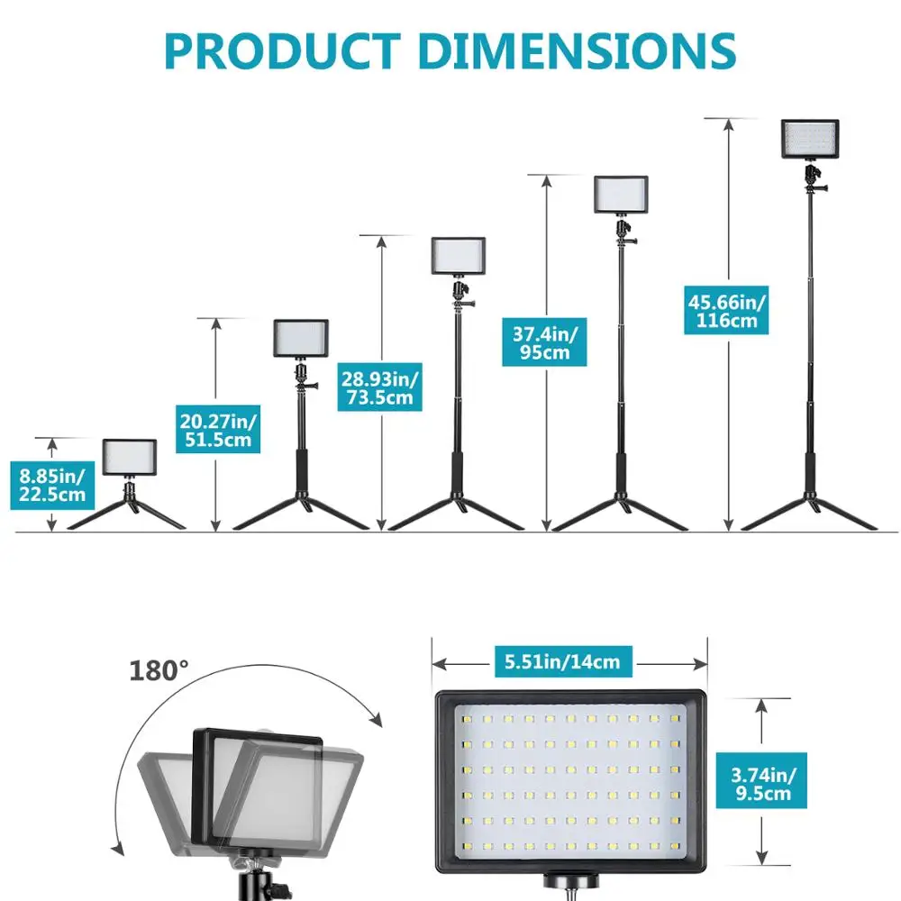  Neewer 2 Packs Dimmable 5600K USB LED Video Light with Adjustable Tripod Stand/Color Filters for Ta