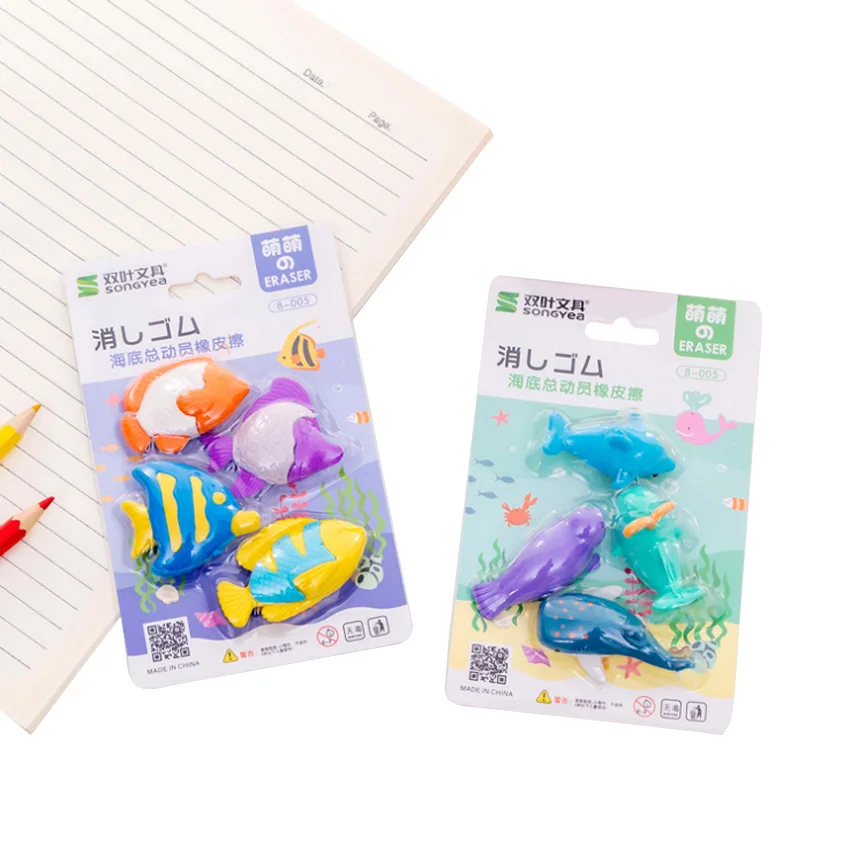 

4pcs/pack Marine Animal Whale Dolphin Rubber Suit student gifts festival gifts office Office supplies random design