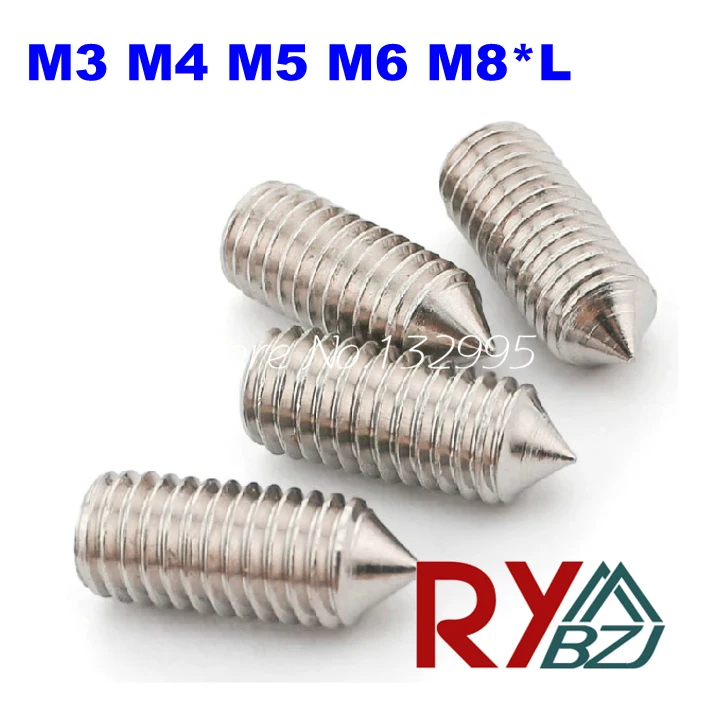 

100pcs/lot  M3 M4 M5 M6 M8 *L  Stainless Steel 304 DIN914 Hex Socket Set Screw With Cone Point  SUS 304 DIN914