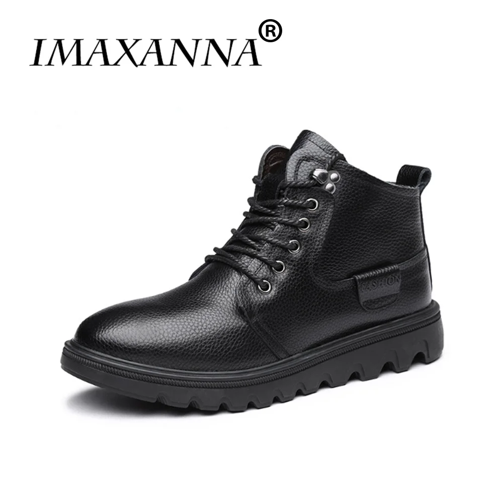 

IMAXANNA Mens Boots Leather Shoes Men Winter Warm Casual Shoes With Cotton Men Business Office Shoes