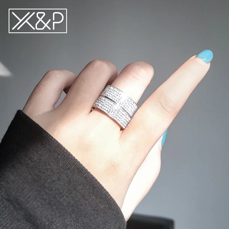 Обручальные кольца X & P из нержавеющей стали с кристаллами золотого и серебряного