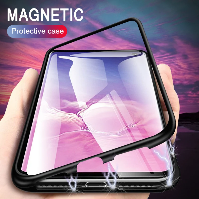 

Luxury Adsorption Magnetic Flip Case For Samsung Galaxy S10 S8 S9 Plus Note 8 9 Shockproof Cover For Galaxy S8 S10e Glass Case