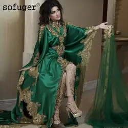 Роскошные Винтаж зеленый Ближний Восток вечернее закрытое платье в восточном стиле с круглым вырезом кружевное элегантное женское