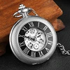 Reloj de bolsillo mecánico de plata de lujo para hombre y mujer, reloj de esqueleto Steampunk hueco con escultura de Número romano, con cadena ► Foto 1/6