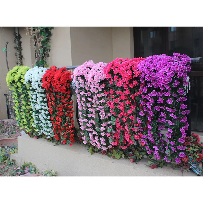  Hanging Flowers Artificial Violet Flower String Wall Wisteria Basket Hanging Garland Vine Flowers Fake Silk Orchid #3A08 (13)