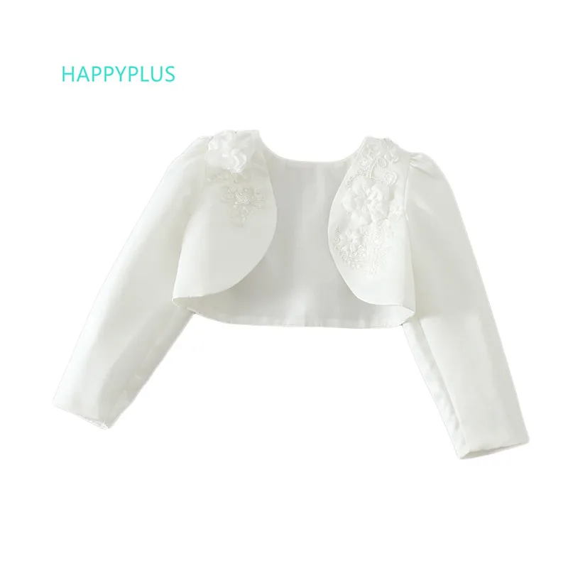 HAPPYPLUS/деловой короткий кардиган с длинными рукавами для девочек, белое пальто подружки невесты с цветочным принтом для свадьбы и вечеринки, детская одежда для церемоний