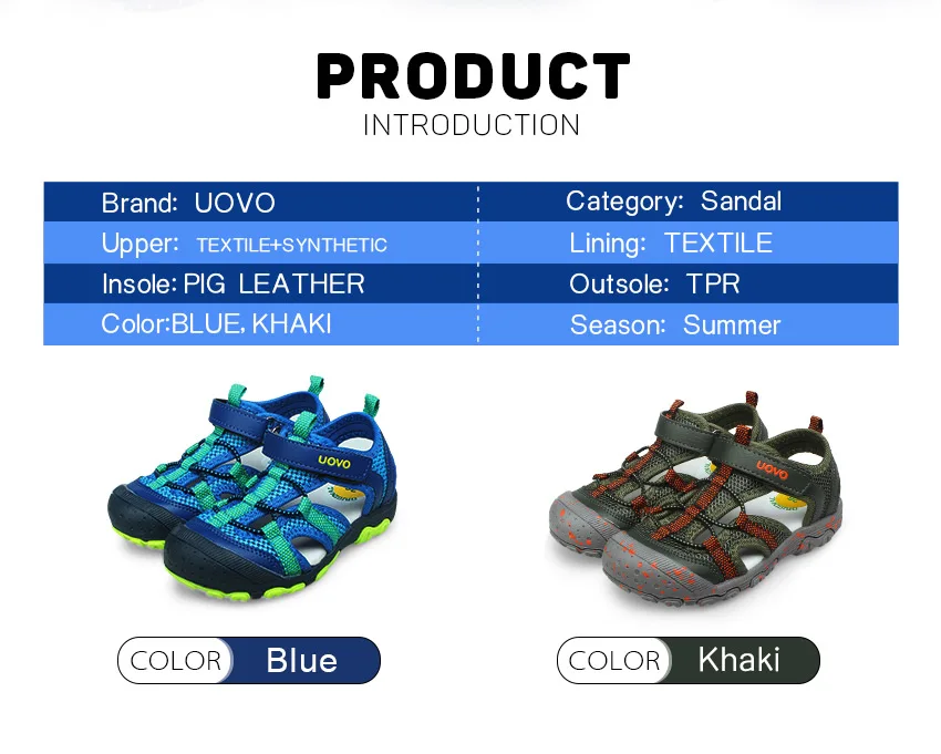 UOVO/ Новое поступление; сандалии для мальчиков; детские сандалии; сандалии с закрытым носком для маленьких и больших видов спорта; детская летняя обувь; европейские размеры 25-34