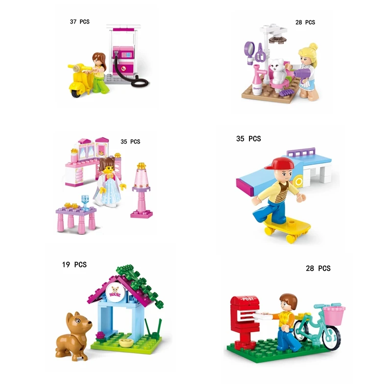 

Creative Post Office / Pet / Scooter / Gas Station Set Model Compatible with Legoings Jigsaw Educational Children's Toys Gifts
