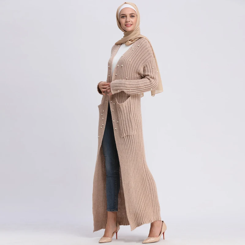 2019 Абаи Дубай, Турция вязаный свитер для женщин жемчуг мусульманское длинное платье Абаи s Рамадан Катар ОАЭ джилбаба турецкая исламская