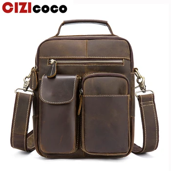 

Vintage Crazy Horse Genuine Leather Bag Men Messenger Bags Small Shoulder Bags For Men Bag Male Top-handle Handbag