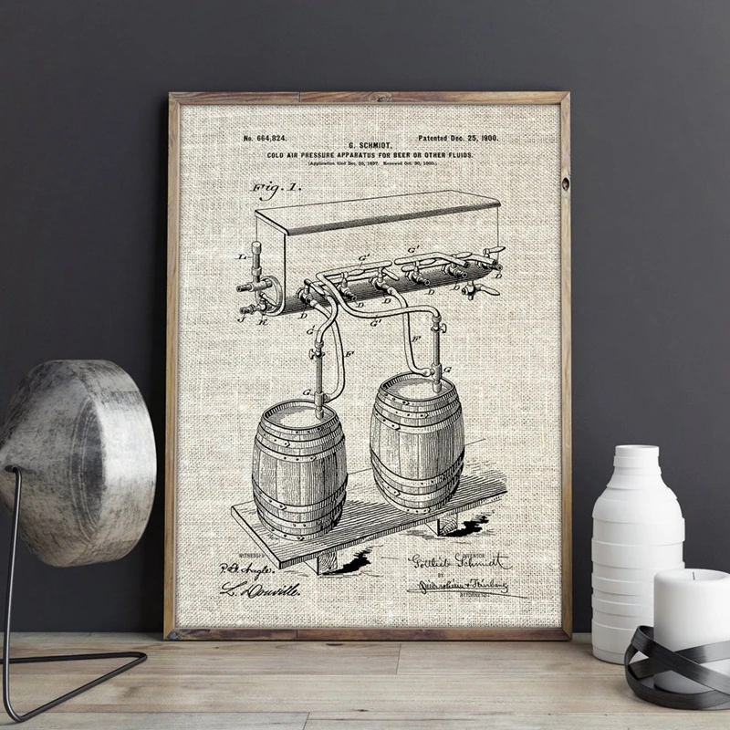 Beer Keg Cold Air Pressure Tap Patent Be'er wall Decor
