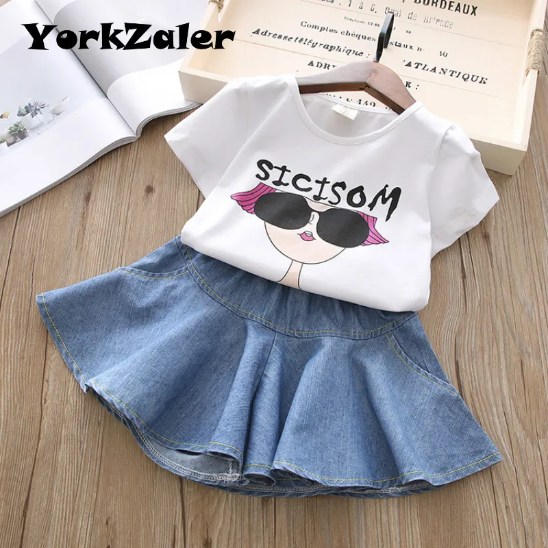 YorkZaler комплект одежды для девочек Летний Стиль Мода мультфильм с принтом белая