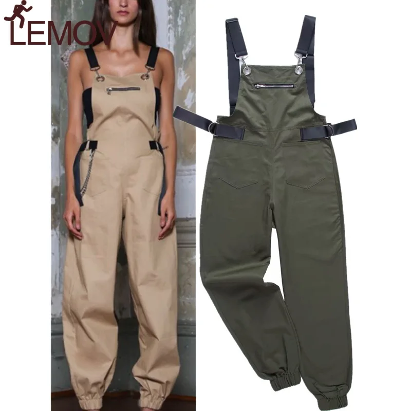 

2019 Autumn New Women Straps Jumpsuit European American Fashion Women's Solid Tooling Beam Bodysuits Loose Bib Pants Playsuits