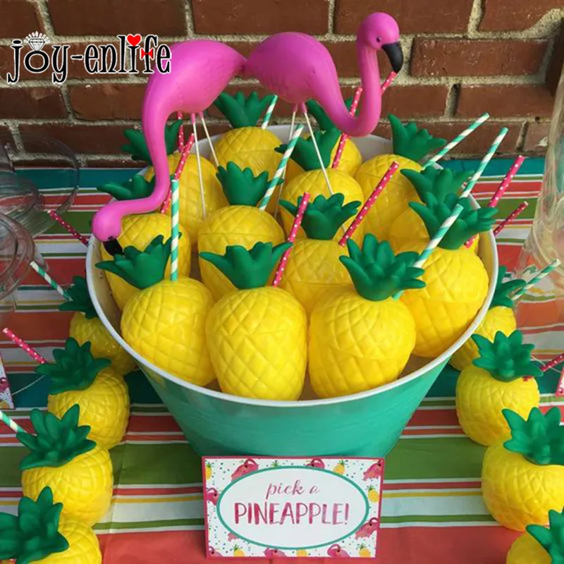 

JOY-ENLIFE Hawaii Luau Pineapple/Coconut Plastic Drink Cups Flamingo Inflatable Cup Holder Tableware Summer Beach Party Supplies