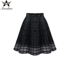 Amzline American Apparel Plus Size Short Skirt High Waisted Skirts Womens 2017 OL Style Black Tulle Striped Pleated Midi Skirt