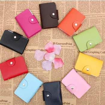 

Colorful Solid Fashion Women Men Credit Card Holder Pu Leather Buckle Large Capacity Business ID Holders Organizer Wallet