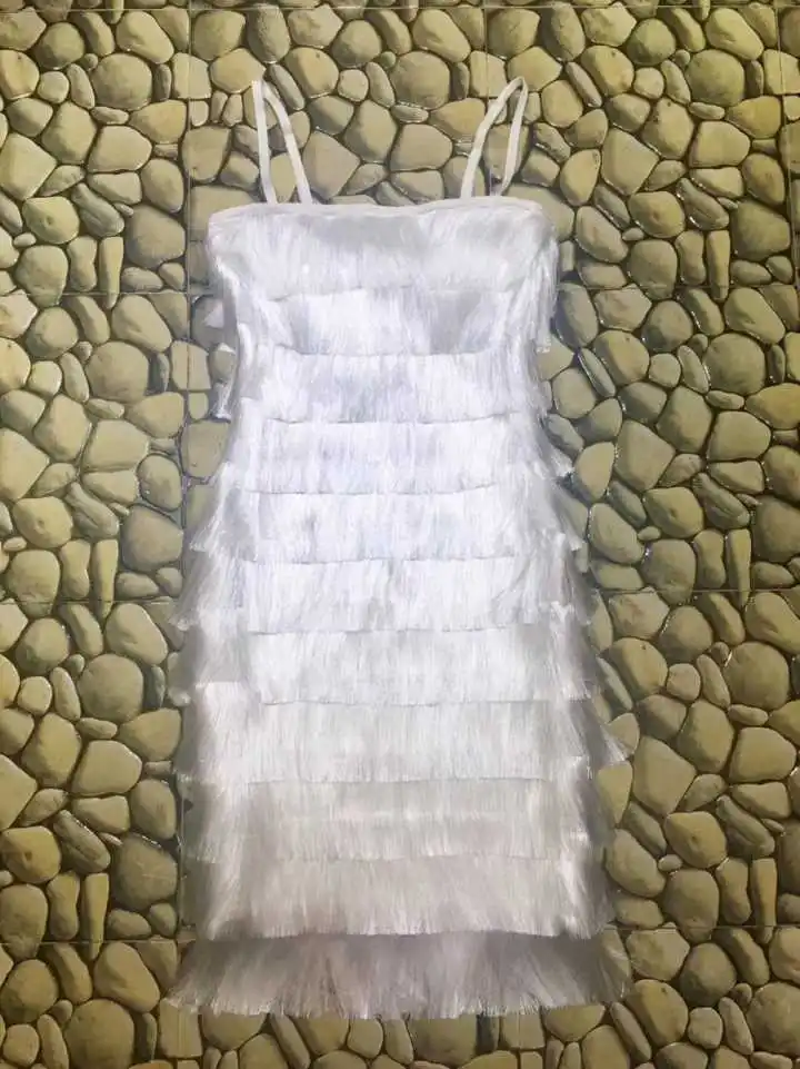 Top Quality Fashion White Slip Tassel Bodycon Rayon Bandage Dress Evening Party Bodycon Dress (11)